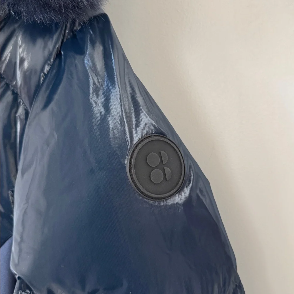 Sweaty Betty Navy Quilted Ski Jacket with Faux-Fur Hood